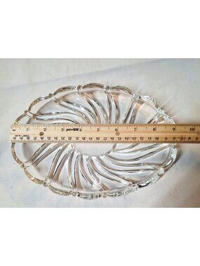 Vintage Clear Glass Swirl Design Oval Serving Platter 11" x 7.5" Elegant Decorat